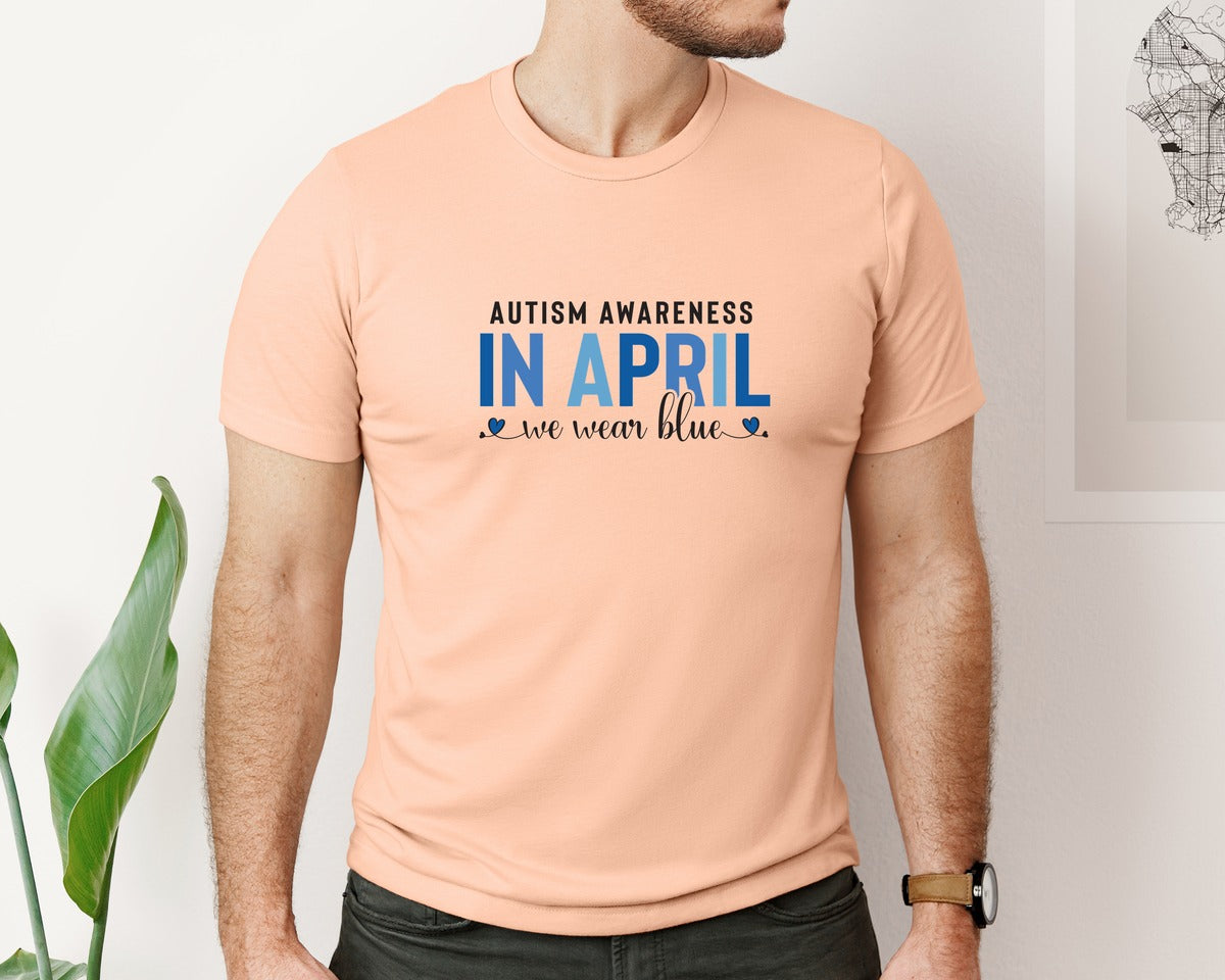 brand:Bella Canvas|color:Heather Peach|Autism Awareness In April We Wear Blue 7 Graphic T-Shirt