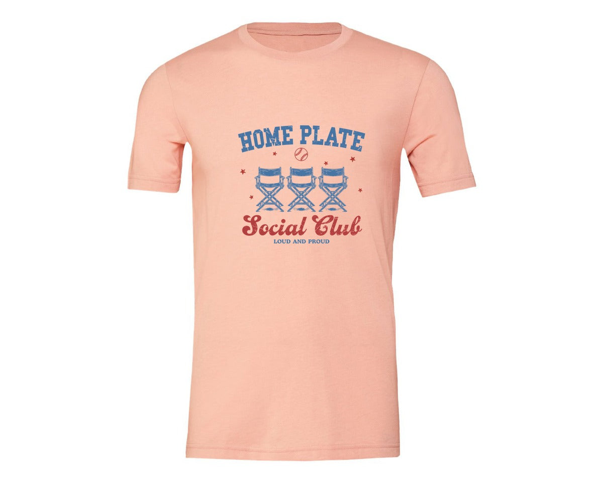 brand:Generic|color:Heather Peach|Vintage Baseball Home Plate Social Club Graphic T-Shirt