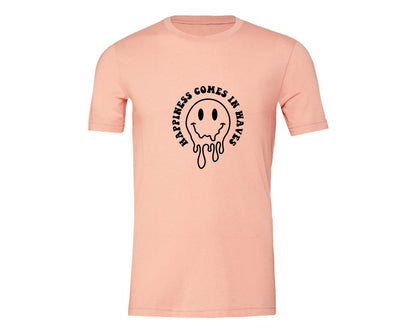 brand:Generic|color:Heather Peach|Happiness Comes In Waves Wavy Graphic T-Shirt