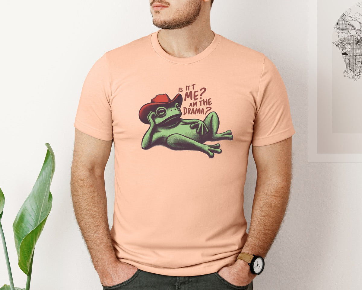 brand:Bella Canvas|color:Heather Peach|Drama Frog Funny Cowboy Aesthetic Graphic T-Shirt