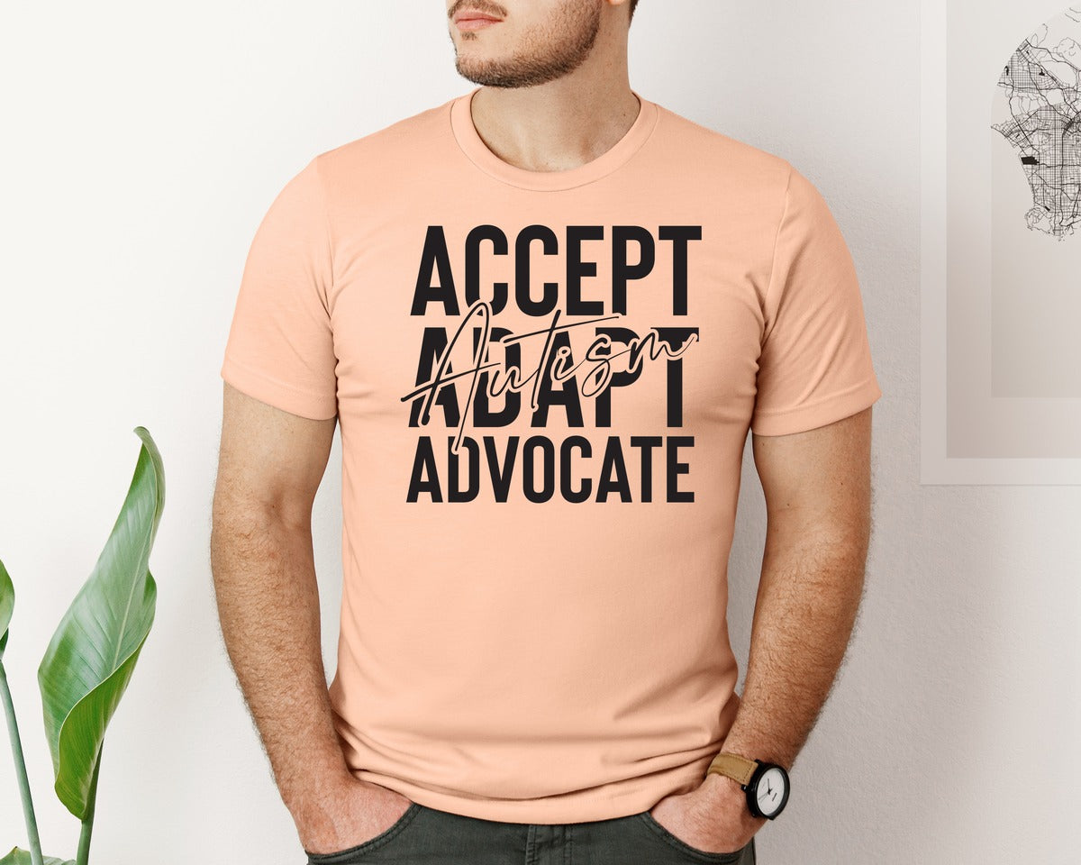 brand:Bella Canvas|color:Heather Peach|Accept Adapt Advocate Autism Graphic T-Shirt