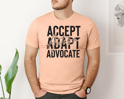 brand:Bella Canvas|color:Heather Peach|Accept Adapt Advocate Autism Graphic T-Shirt
