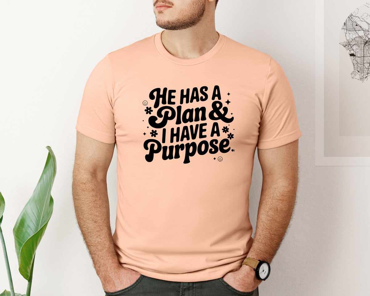 brand:Bella Canvas|color:Heather Peach|He Has A Plan And I Have A Purpose D Graphic T-Shirt