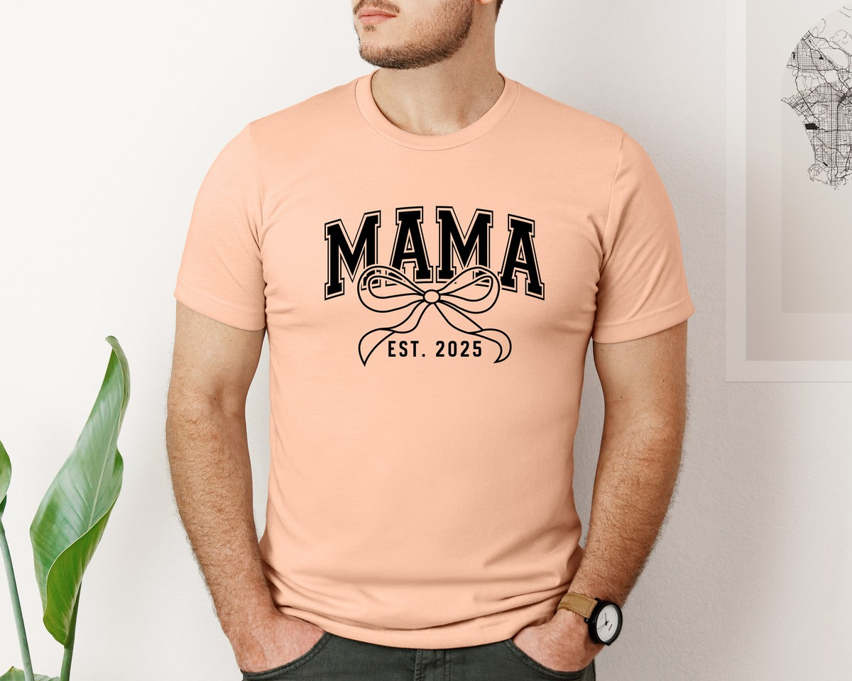 brand:Bella Canvas|color:Heather Peach|Mama Bow Varsity Graphic T-Shirt