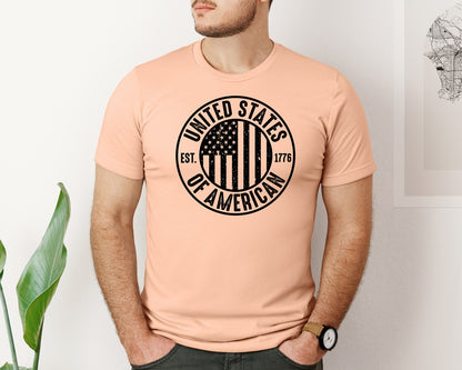 brand:Bella Canvas|color:Heather Peach|United States Of America Patriotic Graphic T-Shirt