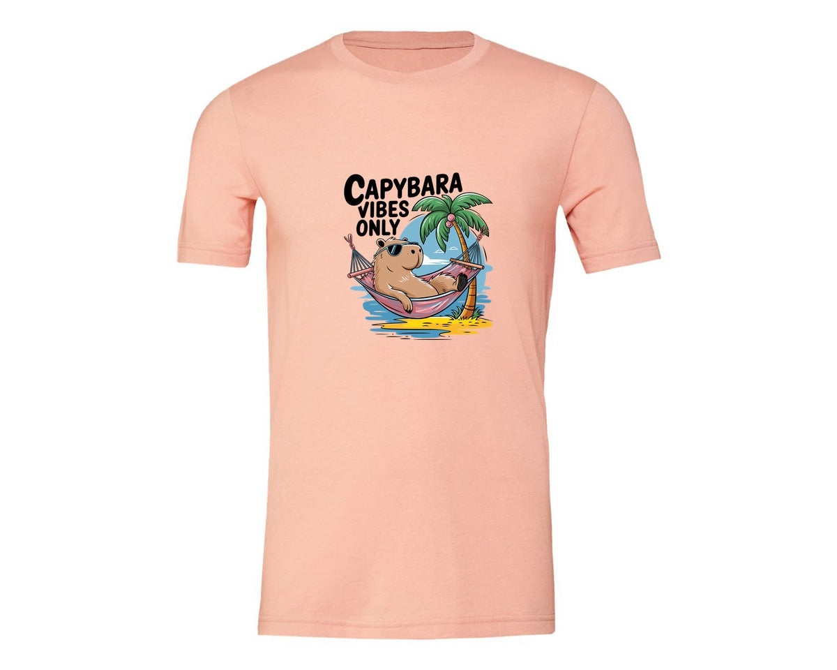 brand:Generic|color:Heather Peach|Capybara Vibes Only Summer T Shirt Print Graphic T-Shirt