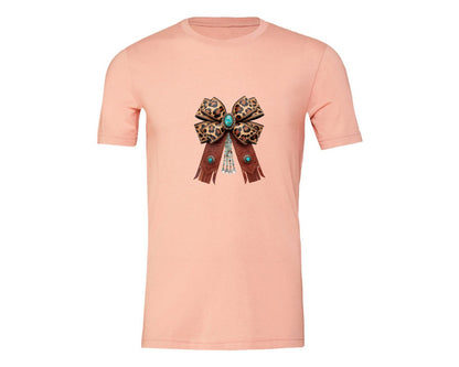brand:Generic|color:Heather Peach|Western Leopard Bow Coquette Cowgirl 2 Graphic T-Shirt