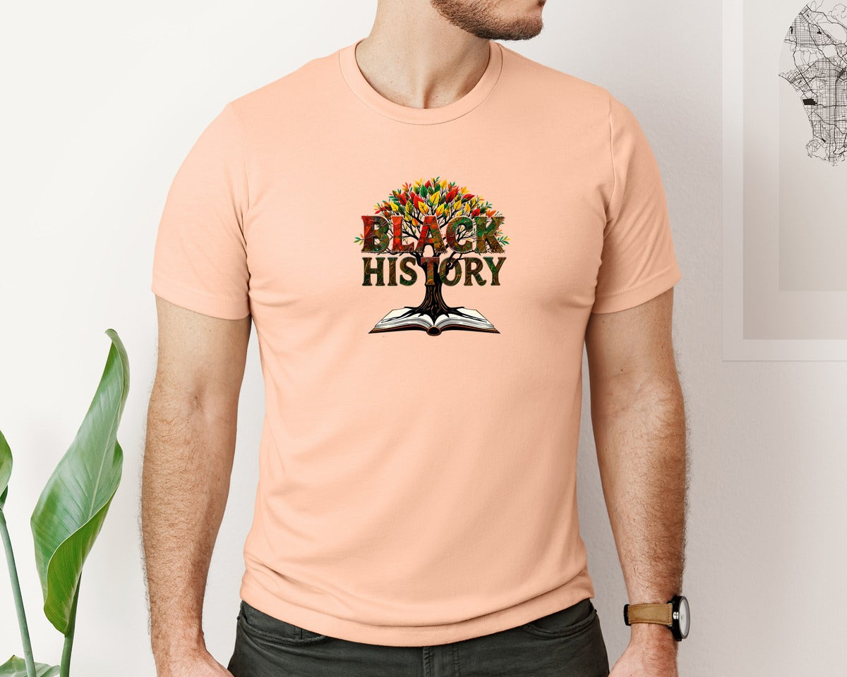 brand:Bella Canvas|color:Heather Peach|Black History Month Tree Of Knowledge Graphic T-Shirt