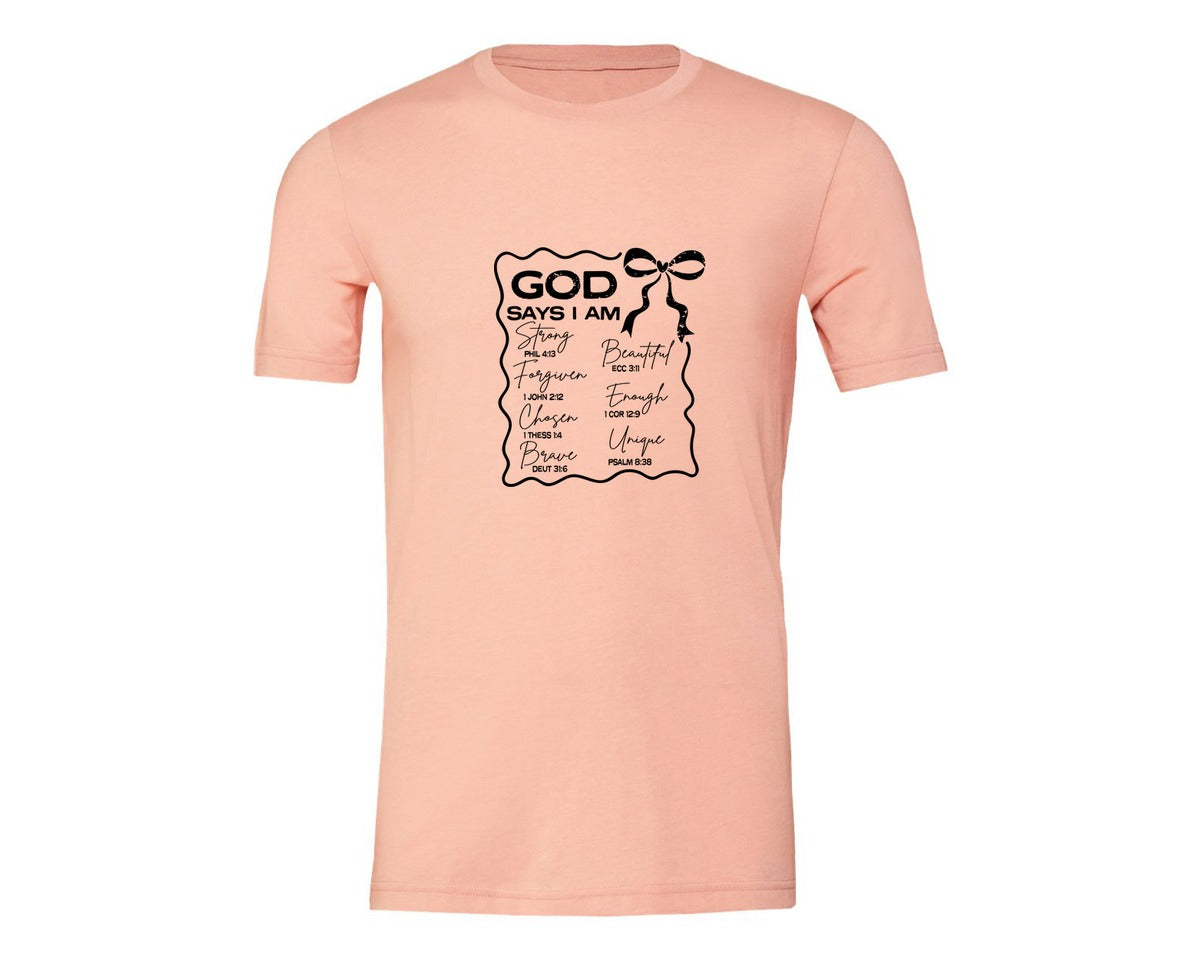 brand:Generic|color:Heather Peach|God Says I Am Coquette Christian Graphic T-Shirt