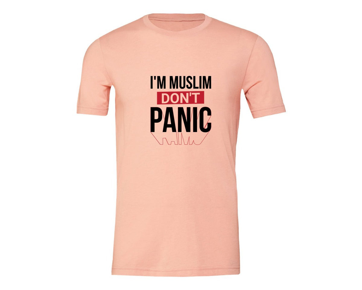 brand:Generic|color:Heather Peach|Im Muslim Dont Panic Muslim Quote Is Graphic T-Shirt