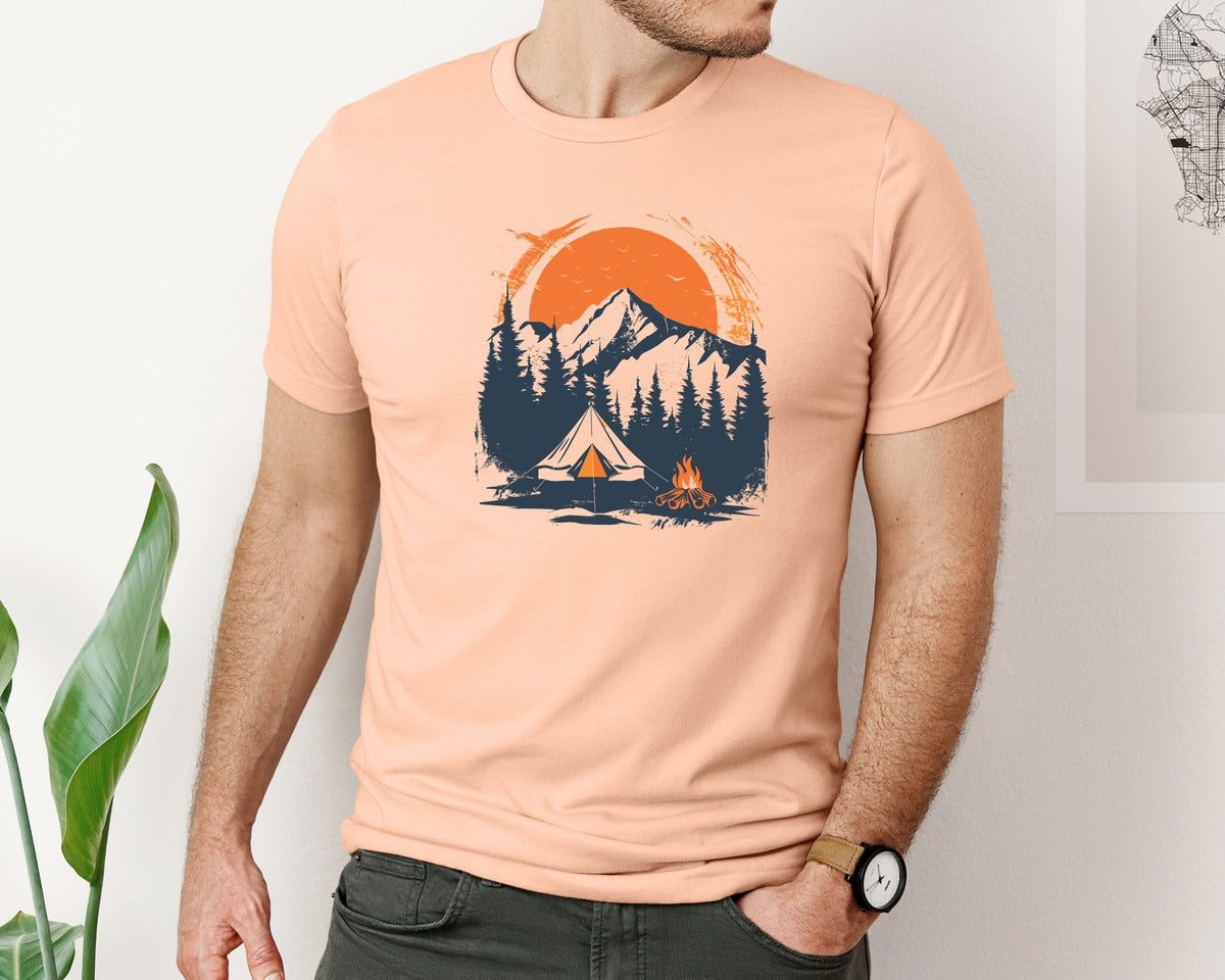 brand:Bella Canvas|color:Heather Peach|Sunset Camping Adventure T Shirt Design 3 Graphic T-Shirt