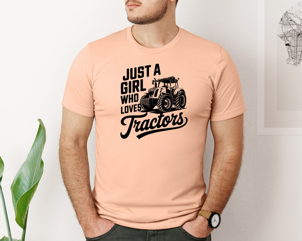 brand:Bella Canvas|color:Heather Peach|Just A Girl Who Loves Tractors T Shi Graphic T-Shirt