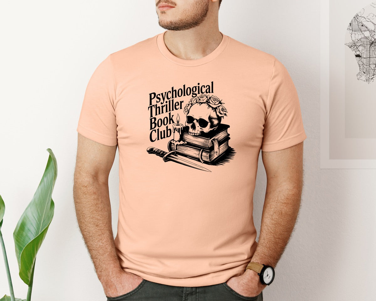 brand:Bella Canvas|color:Heather Peach|Psychological Thriller Book Club T S Graphic T-Shirt