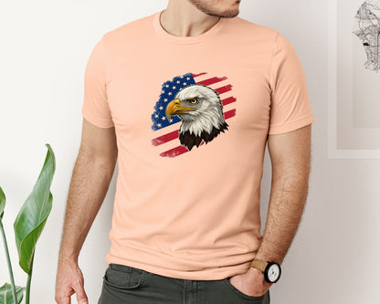 brand:Bella Canvas|color:Heather Peach|American Eagle With Flag Patriotic Graphic T-Shirt