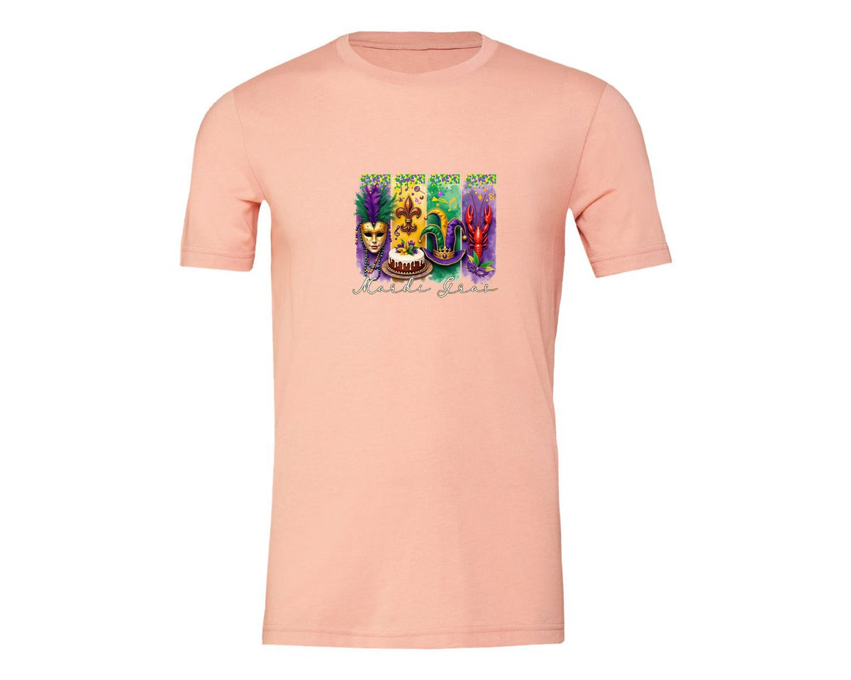 brand:Generic|color:Heather Peach|Mardi Gras Coquette 2 Graphic T-Shirt