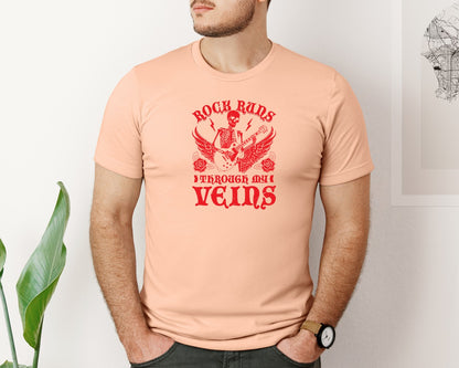 brand:Bella Canvas|color:Heather Peach|Rock Runs Through My Veins Design Graphic T-Shirt