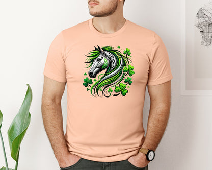 brand:Bella Canvas|color:Heather Peach|St Patricks Day Horse Lucky Graphic T-Shirt