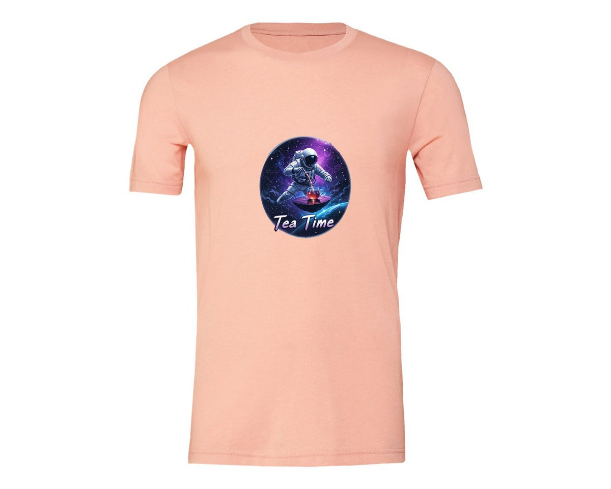 brand:Generic|color:Heather Peach|Astronaut Tea Time In Space T Shirt Graphic T-Shirt