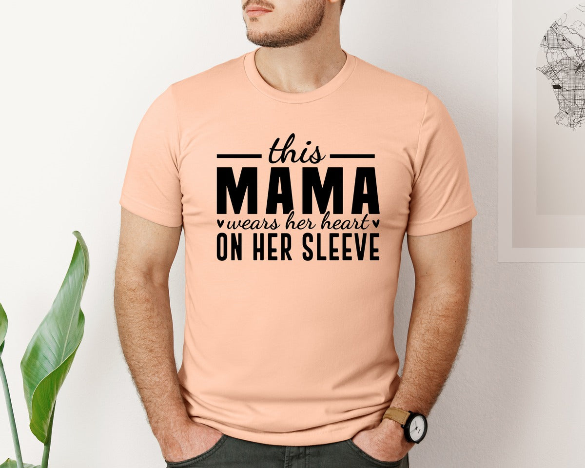 brand:Bella Canvas|color:Heather Peach|This Mama Wears Her Heart On Her Sleeve 77 Graphic T-Shirt