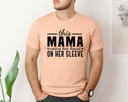 brand:Bella Canvas|color:Heather Peach|This Mama Wears Her Heart On Her Sleeve 77 Graphic T-Shirt