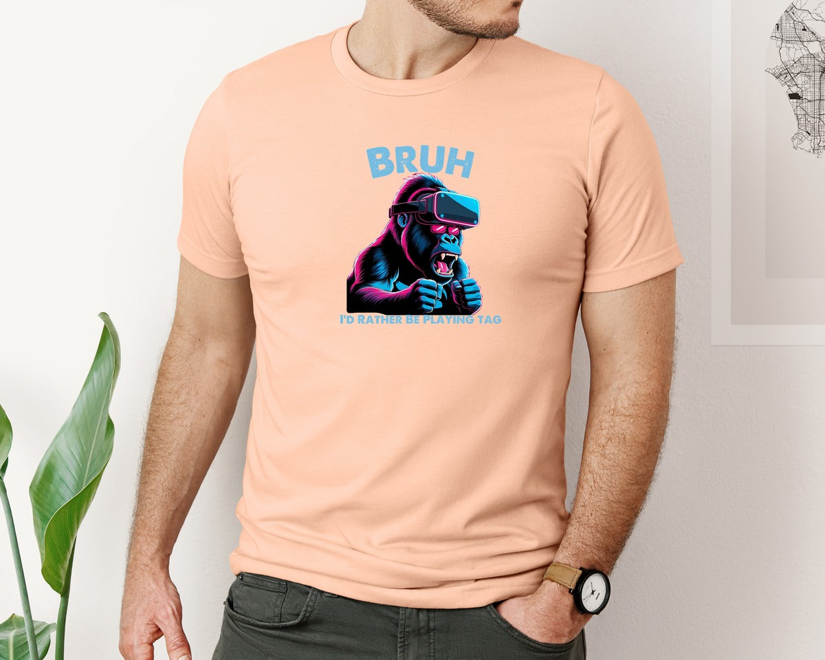 brand:Bella Canvas|color:Heather Peach|Bruh Id Rather Be Playing Tag T Shirt Graphic T-Shirt