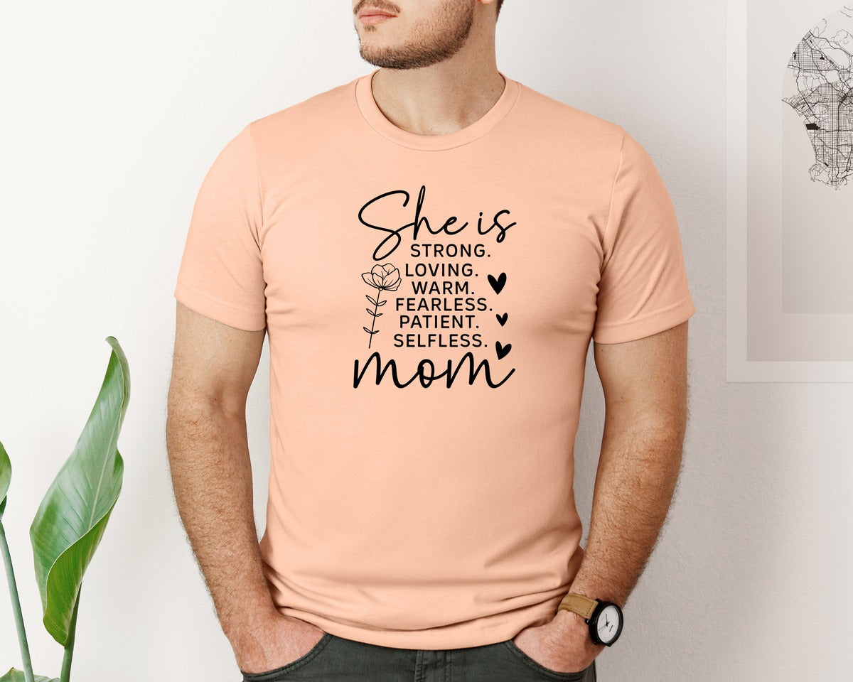 brand:Bella Canvas|color:Heather Peach|She Is Strong Loved Mama Graphic T-Shirt