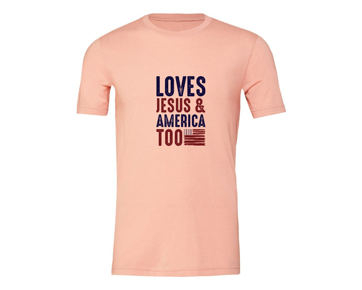 brand:Generic|color:Heather Peach|Loves Jesus And America Too Jesus Graphic T-Shirt