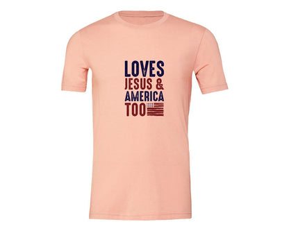brand:Generic|color:Heather Peach|Loves Jesus And America Too Jesus Graphic T-Shirt