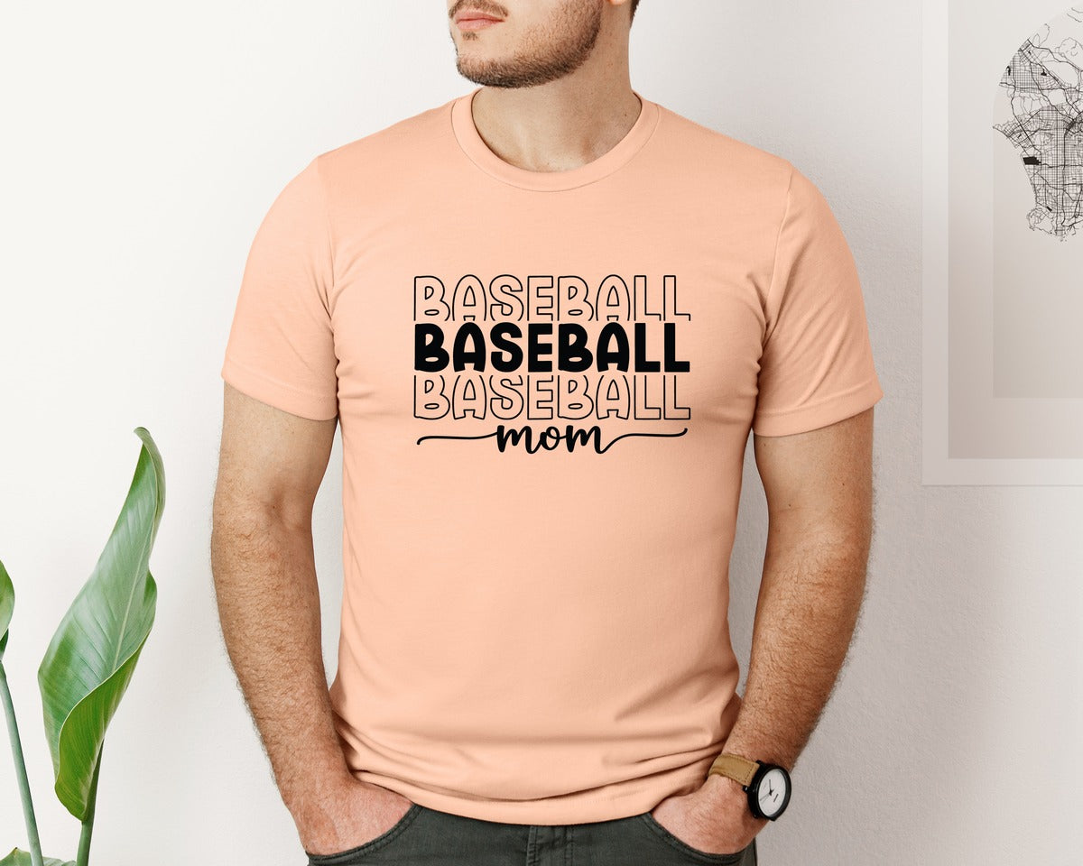 brand:Bella Canvas|color:Heather Peach|Baseball Mom Baseball Mom 3 Graphic T-Shirt