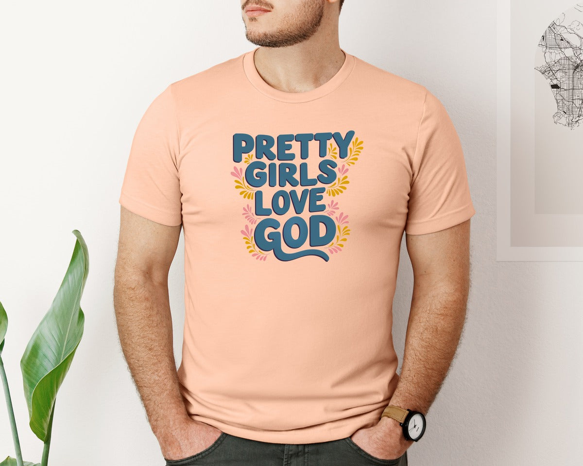 brand:Bella Canvas|color:Heather Peach|Pretty Girls Love God Christian 3 Graphic T-Shirt