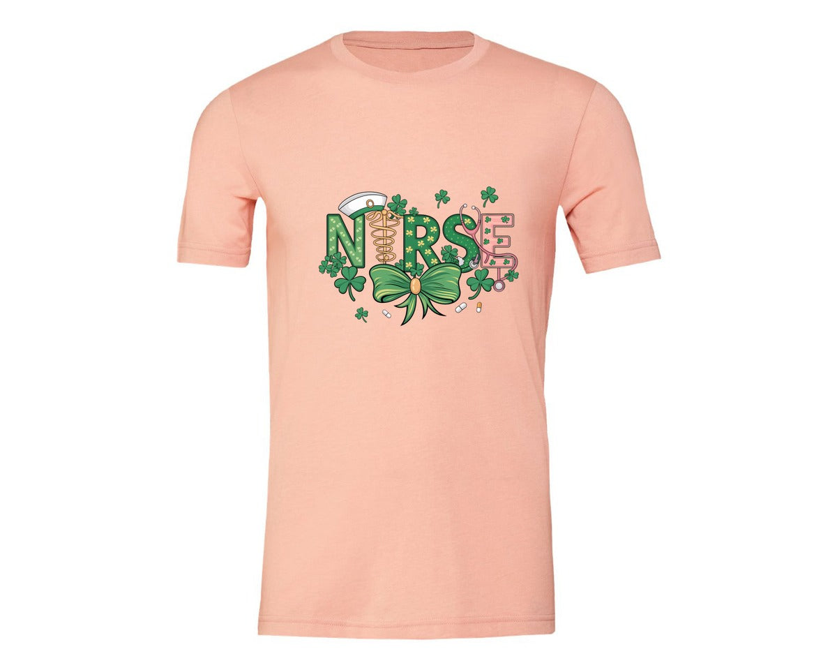 brand:Generic|color:Heather Peach|St Patricks Day Nurse Lucky Nurse 6 Graphic T-Shirt