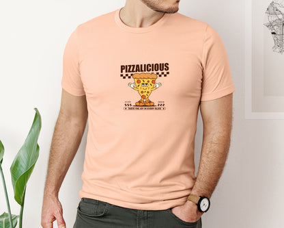 brand:Bella Canvas|color:Heather Peach|Vintage Slice Pizza Cartoon Character Graphic T-Shirt