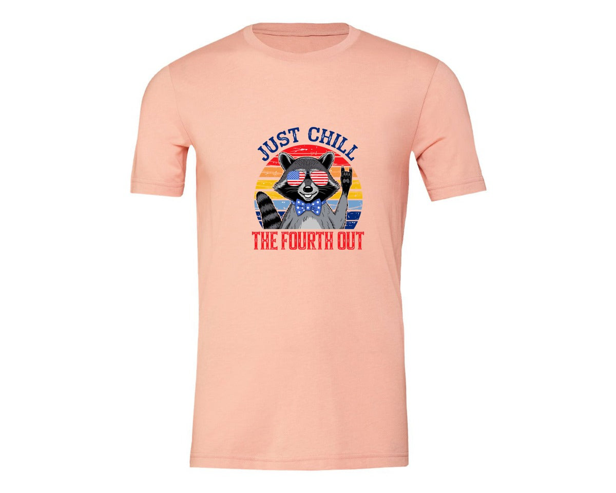 brand:Generic|color:Heather Peach|Retro Raccoon 4Th Of July Chill Vibes Graphic T-Shirt