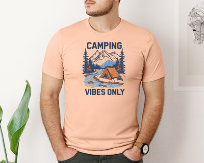 brand:Bella Canvas|color:Heather Peach|Camping Vibes Only Outdoor Adventure Tee Graphic T-Shirt