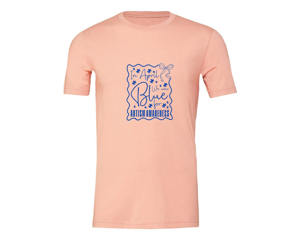 brand:Generic|color:Heather Peach|In April We Wear Blue Autism 2 Graphic T-Shirt