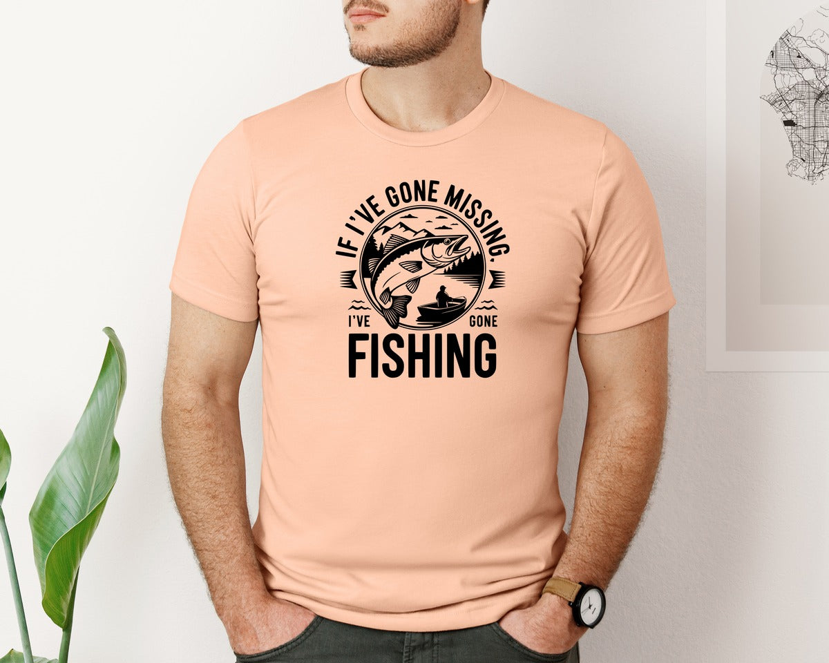 brand:Bella Canvas|color:Heather Peach|If Ive Gone Missing Ive Gone Fishing T Graphic T-Shirt