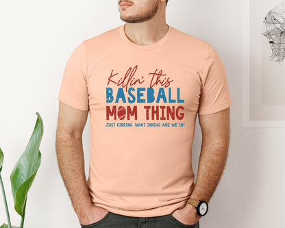 brand:Bella Canvas|color:Heather Peach|Funny Baseball Mom Thing Graphic T-Shirt