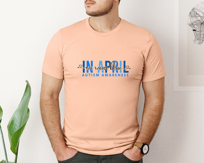 brand:Bella Canvas|color:Heather Peach|In April We Wear Blue Autism Awareness 17 Graphic T-Shirt