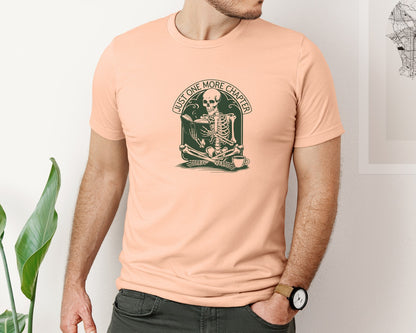 brand:Bella Canvas|color:Heather Peach|Just One More Chapter Skeleton Coffee 2 Graphic T-Shirt