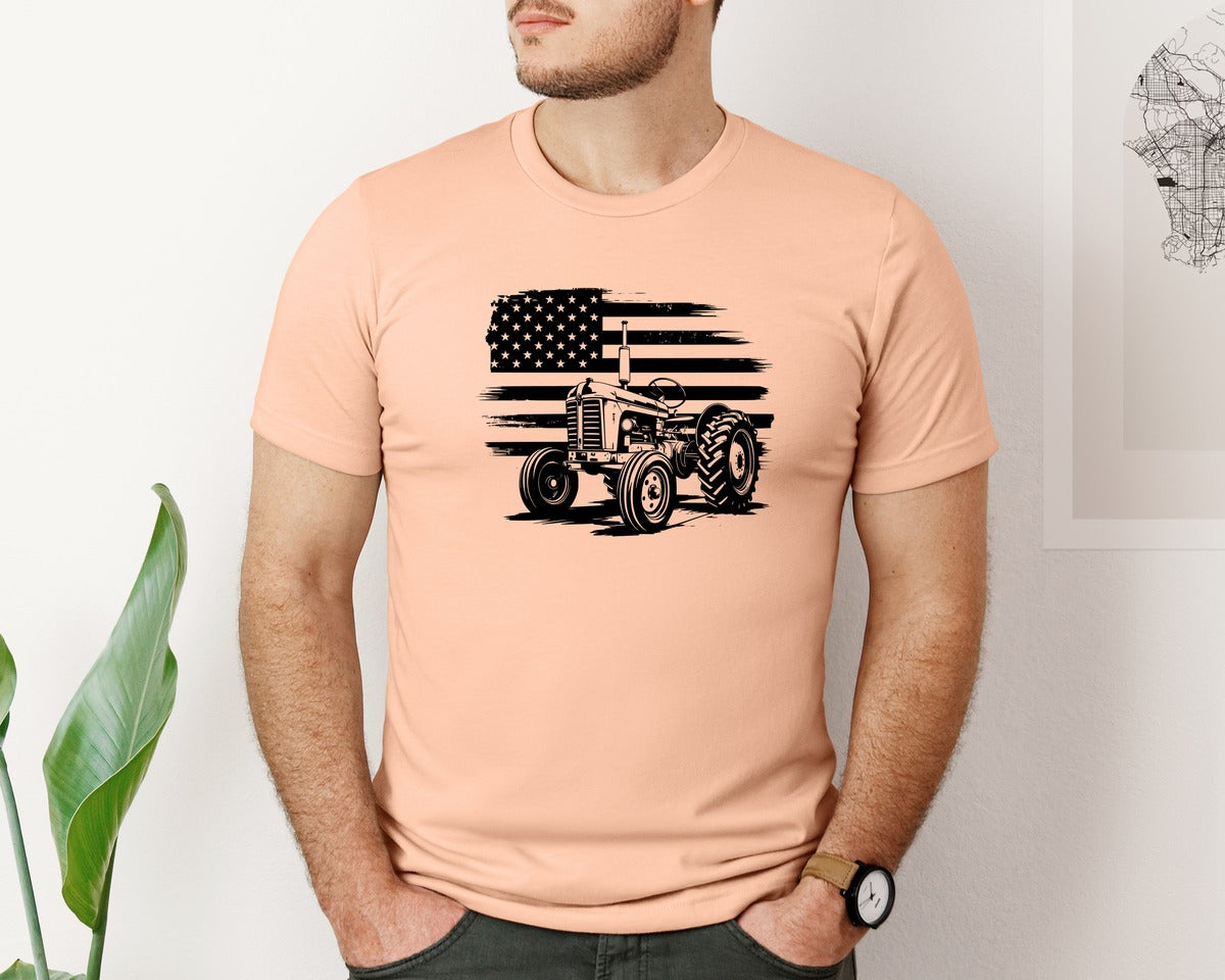 brand:Bella Canvas|color:Heather Peach|Tractor Flag Vector T Shirt Design Graphic T-Shirt