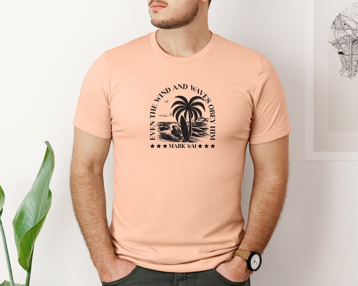 brand:Bella Canvas|color:Heather Peach|Wind And Waves Obey Him Mark 441 Graphic T-Shirt
