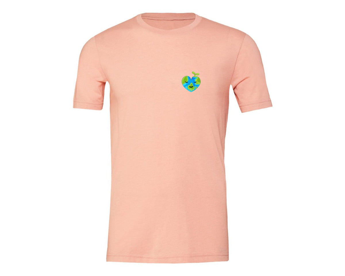 brand:Generic|color:Heather Peach|Love Heart Earth Globe Pocket Design Graphic T-Shirt