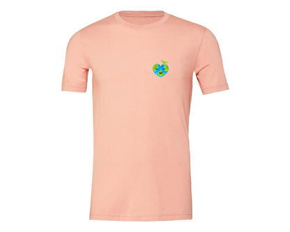 brand:Generic|color:Heather Peach|Love Heart Earth Globe Pocket Design Graphic T-Shirt