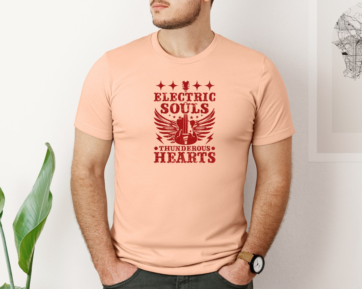 brand:Bella Canvas|color:Heather Peach|Electric Souls Thunderous Hearts Graphic T-Shirt