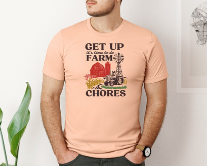 brand:Bella Canvas|color:Heather Peach|Get Up Its Time To Do Farm Chores 2 Graphic T-Shirt
