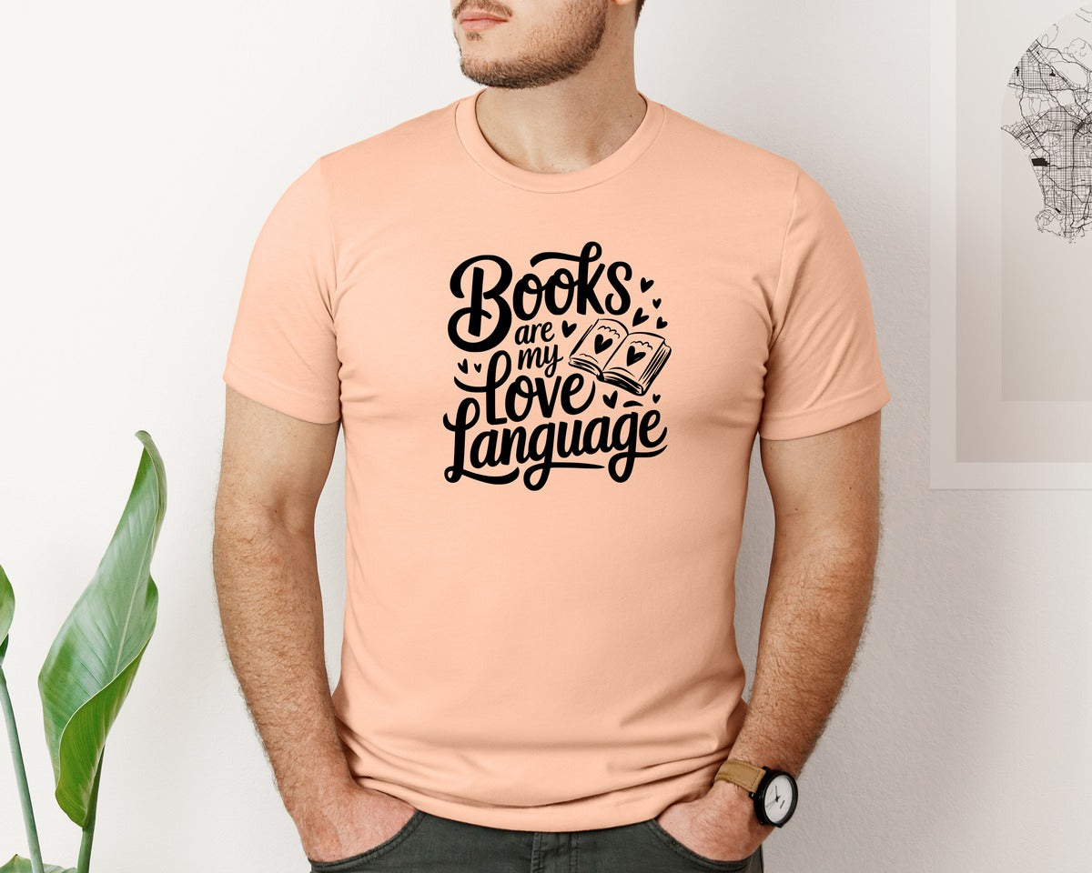 brand:Bella Canvas|color:Heather Peach|Books Are My Love Language T Shirt Desig Graphic T-Shirt
