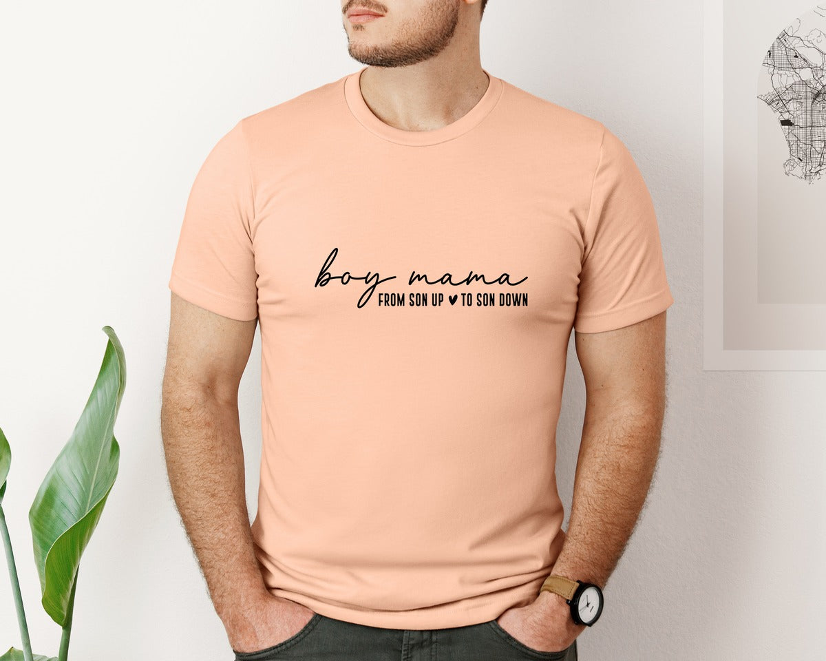 brand:Bella Canvas|color:Heather Peach|Boy Mama From Son Up To Son Down 3 Graphic T-Shirt