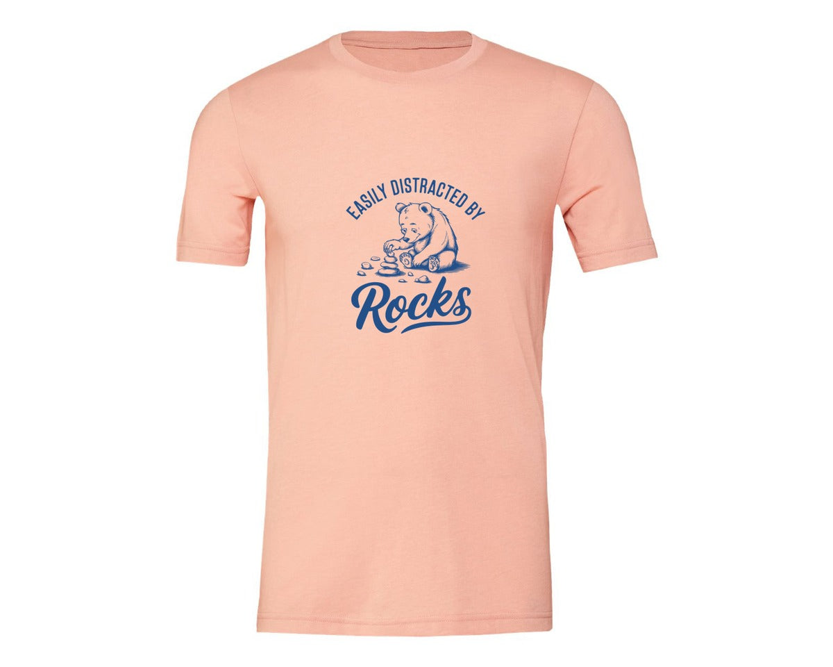 brand:Generic|color:Heather Peach|Easily Distracted By Rocks Design Graphic T-Shirt