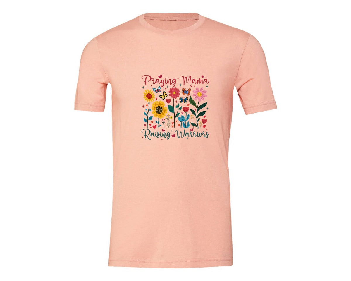brand:Generic|color:Heather Peach|Praying Mama Raising Warriors Boho Graphic T-Shirt