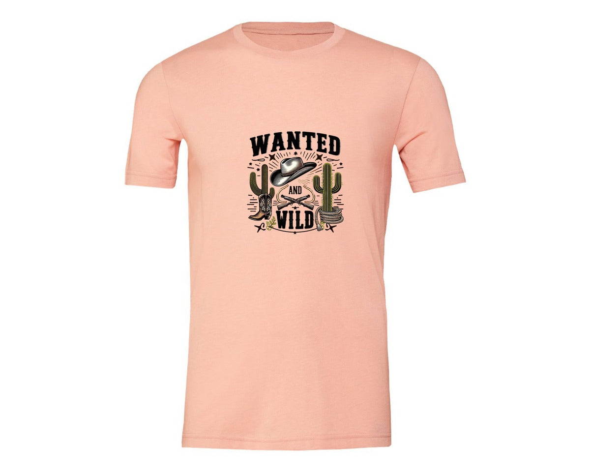 brand:Generic|color:Heather Peach|Western Wanted And Wild T Shirt Graphic T-Shirt